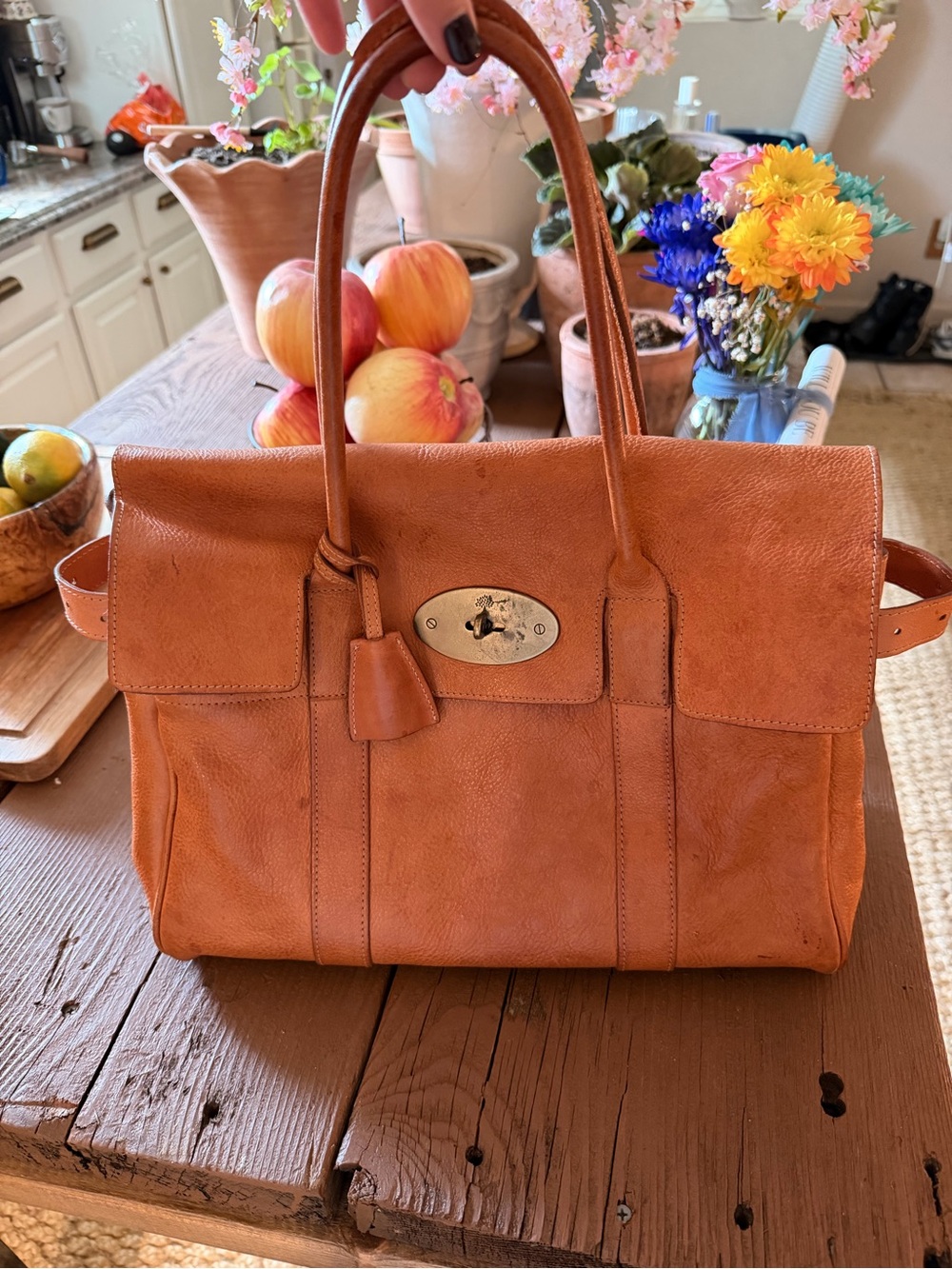 Mulberry Leather Tote in Rich Cognac